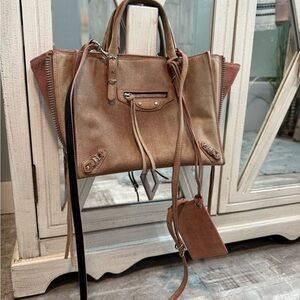 Balenciaga suede city bag papier hair on hide moto zip mini crossbody beige pink